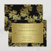 50e Jubileum zwarte en Gold Floral RSVP-kaart RSVP Kaartje (Voorkant / Achterkant)