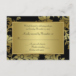 50e Jubileum zwarte en Gold Floral RSVP-kaart RSVP Kaartje