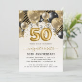 50e Jubileum zwarte gouden ballonwapenkamer Kaart (Staand voorkant)