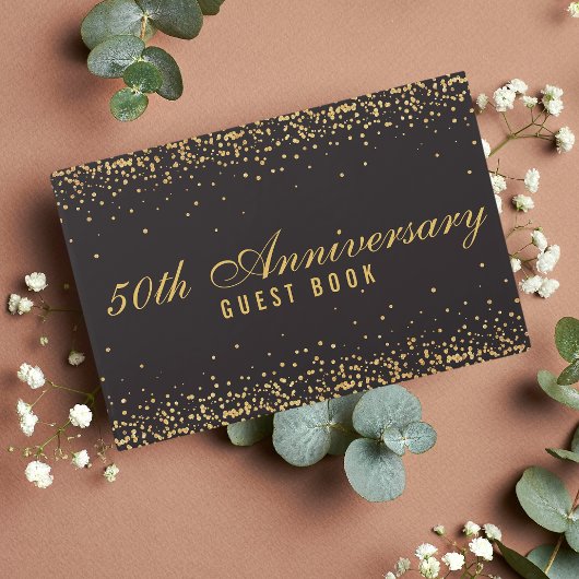 50e Jubileum zwarte gouden Confetti elegant Gastenboek