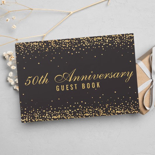 50e Jubileum zwarte gouden Confetti elegant Gastenboek