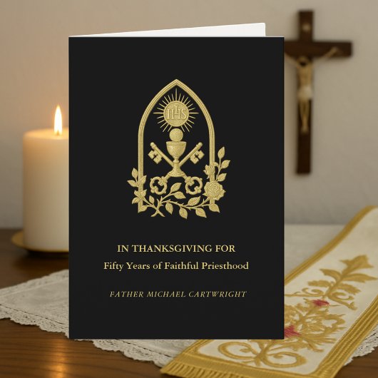 50e Jubileumkaart Priester IHS, Sleutels en Kelk Kaart