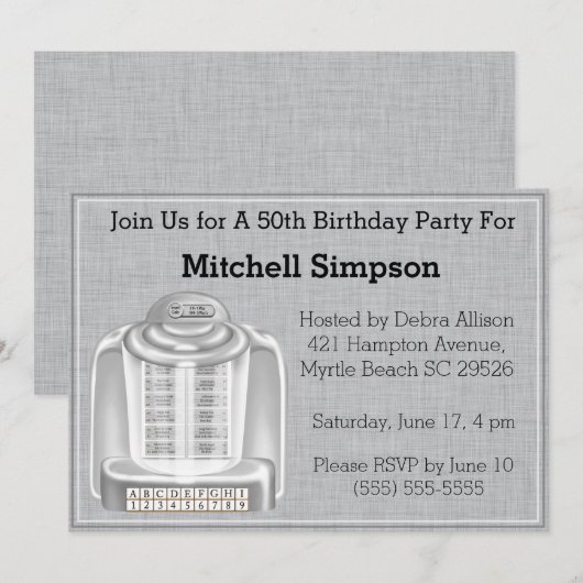 50e Jukebox Birthday-uitnodigingen Kaart (Voorkant / Achterkant)