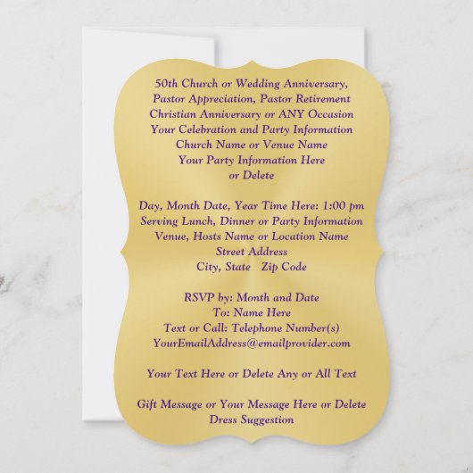 50e Kerk Jubileum / 50e Bruiloft Jubileum Kaart (Achterkant)