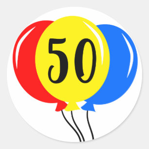 50e kleurrijke ballonnen van zaterdag ronde sticker