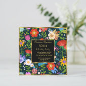 50e kleurrijke Floral Garden Birthday Party Kaart (Staand voorkant)