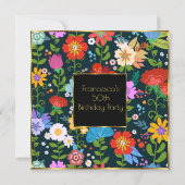 50e kleurrijke Floral Garden Birthday Party Kaart (Achterkant)