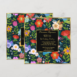 50e kleurrijke Floral Garden Birthday Party Kaart