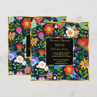 50e kleurrijke Floral Garden Birthday Party Kaart