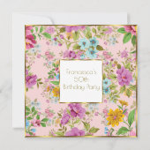 50e kleurrijke roze Floral Garden Birthday Party Kaart (Achterkant)