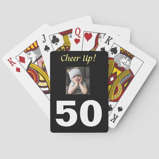 50e Kop omhoog! Birthday Funny Grumpy Girl Pokerkaarten (Achterkant)