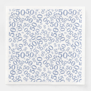 50e Leeftijd Willekeurig Getal Patroon Blauw/Wit Servet