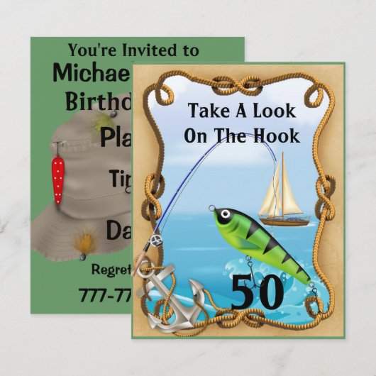 50e Mannen SJABLOON Geviste uitnodigingen (Voorkant / Achterkant)