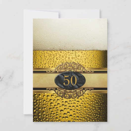 50e Mans Beer Black Gold Birthday Party Kaart (Voorkant)