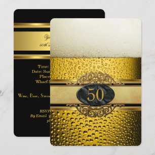 50e Mans Bier Black Gold  Birthday Party Kaart