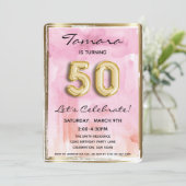 50e meisje: Birthday Pink en Gold Kaart (Staand voorkant)