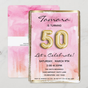 50e meisje: Birthday Pink en Gold Kaart