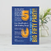 50e moderne Birthday Blue en Gold Grunge Kaart (Staand voorkant)