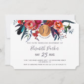 50e moderne boho floral waterverf verjaardagsfeest kaart (Voorkant)