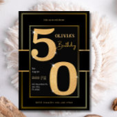 50e Moderne Zwart Goud Typografie Glitter Verjaard Kaart