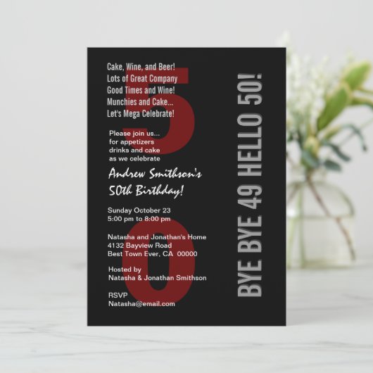 50e moderne zwarte zilverrood kaart (Staand voorkant)