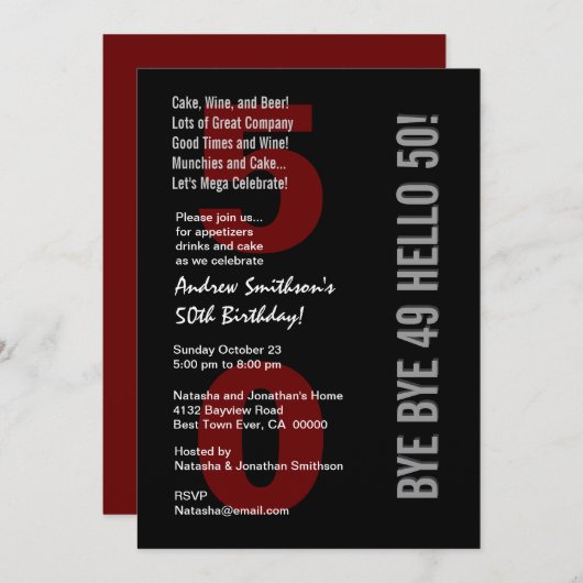 50e moderne zwarte zilverrood kaart (Voorkant / Achterkant)