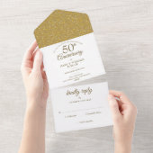 50e monogram Golden Wedding Jubileum All In One Uitnodiging (Afscheurbaar)