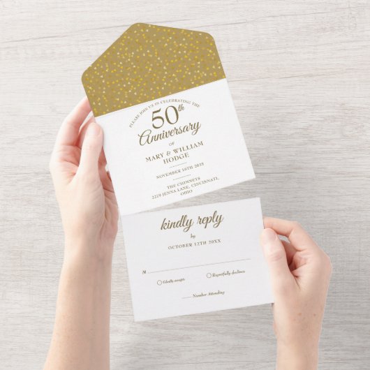 50e monogram Golden Wedding Jubileum All In One Uitnodiging (Afscheurbaar)