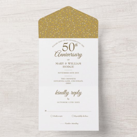 50e monogram Golden Wedding Jubileum All In One Uitnodiging (Binnen)