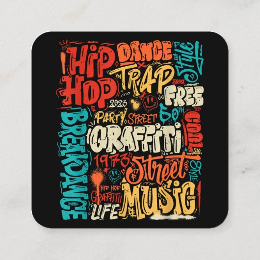 50e Muziek en Hiphop Graffiti Cassette  R Vierkante Visitekaartje (Achterkant)