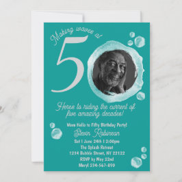 50e Ocean Blauwgroen Bubbles Verjaardagsfeest Uitn Kaart