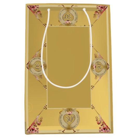 50e of 1e bruiloft Jubileum Gift Bag Medium Cadeauzakje (Voorkant)