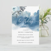 50e of andere Verjaardag Blauwe Waterverf met Flor Kaart