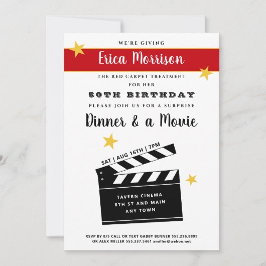 50e of een verjaardagsverrassingsdiner en filmfees kaart (Voorkant)