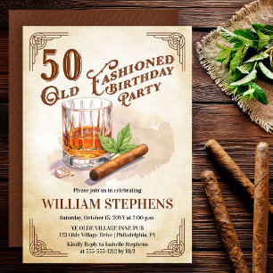 50e Old Fashioned Whiskey Cigar Verjaardagsfeestje Kaart