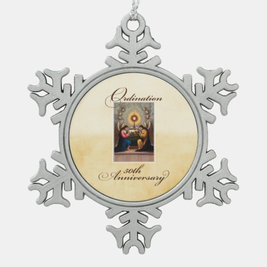 50e Ordination Jubileum Angels at Altar Tin Sneeuwvlok Ornament (Voorkant)