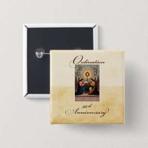 50e Ordination Jubileum Angels at Altar Vierkante Button 5,1 Cm