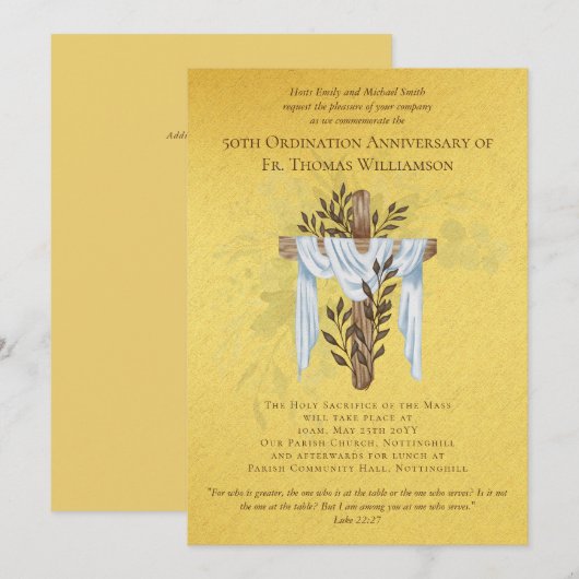 50e Ordination Jubileum Invitation Golden (Voorkant / Achterkant)