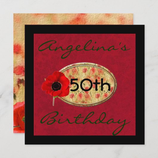 50e papaverbloem - uitnodiging voor geboorte (Voorkant / Achterkant)