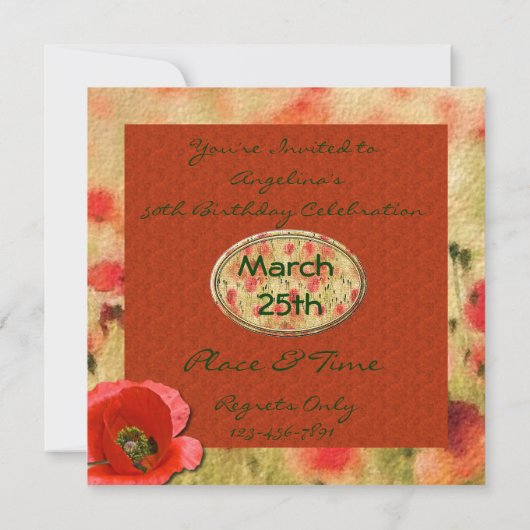 50e papaverbloem - uitnodiging voor geboorte (Achterkant)