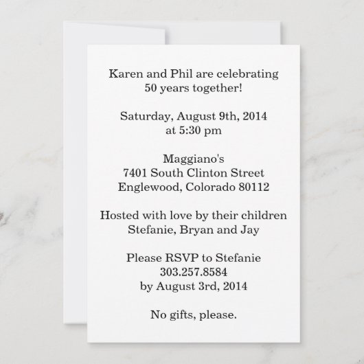 50e partij bij het Jubileum Kaart (Achterkant)