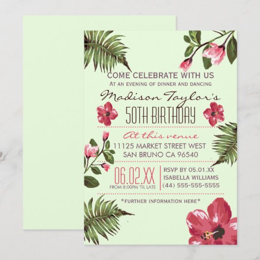 50e Partij Exotische Hibiscus & Tropische Palm Bla Kaart (Voorkant / Achterkant)