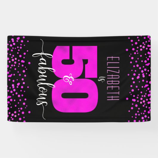 50e prachtige verjaardag, roze folie stippen op zw spandoek (Horizontaal)