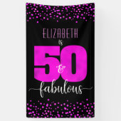 50e prachtige verjaardag, roze folie stippen op zw spandoek (Verticaal)