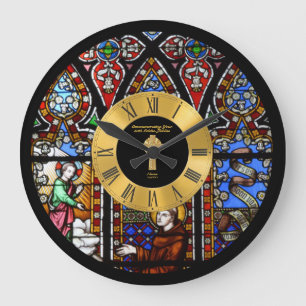 50e priesterwijding glas-in-lood goudkleurig grote klok