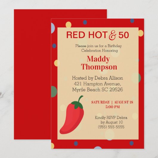 50e Red Hot Pepper Birthday Party Kaart (Voorkant / Achterkant)