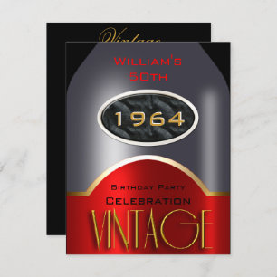  50e Red Silver Flacon Birthday Party Kaart