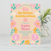 50e Retro Groovy Vibe Verjaardag Invite Floral Pin Kaart (Staand voorkant)