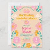 50e Retro Groovy Vibe Verjaardag Invite Floral Pin Kaart (Voorkant)