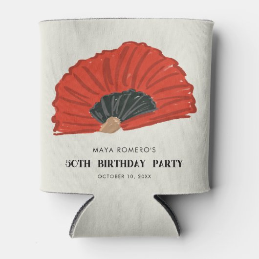 50e Rode Flamenco Fan Verjaardagsfeestje Blikjeskoeler (Voorkant)